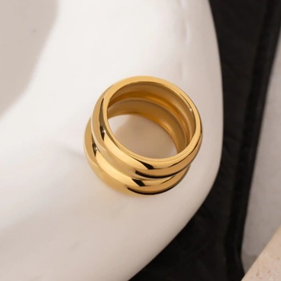 NEW 18K Gold Plated Wide Double Band Ring - Picture 6 of 9
